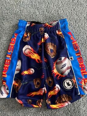 Flow Society Fastball Blue Flame Baseball Print Kids Athletic Shorts